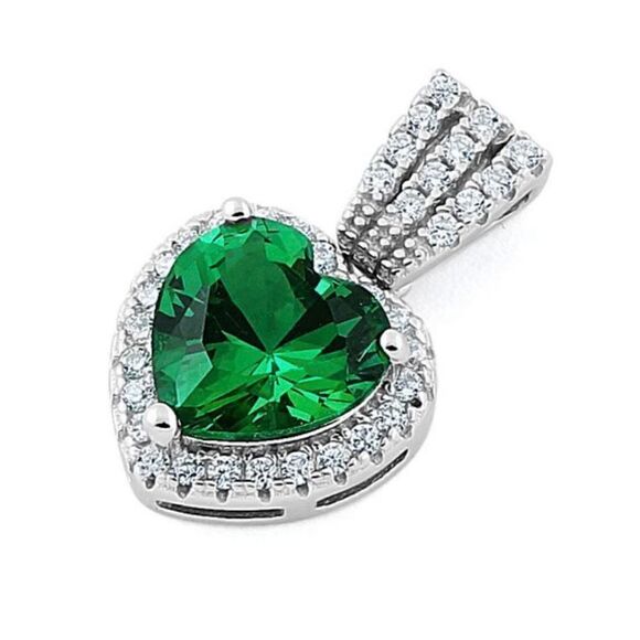 Sterling Silver Emerald Big Heart Pendant - Picture 1 of 3